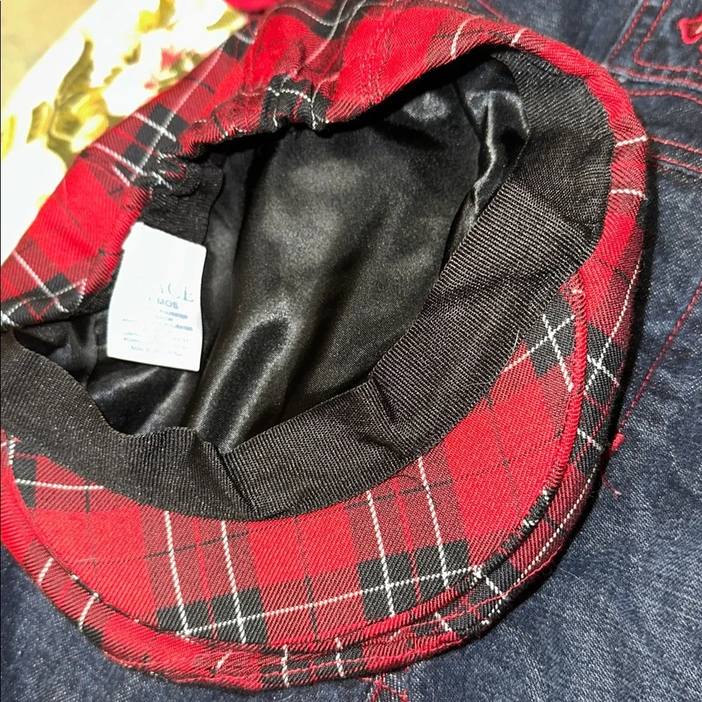 ADORABLE TCP DENIM SCOTTY DOG OVERALLS SHIRT HAT SET RED PLAID 3-6 MONTHS EUC - Picture 6 of 8